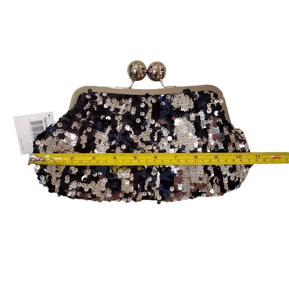 Women's Silver Sequins Kiss Lock‎ Evening Cocktails Clutch Shoulder Bag